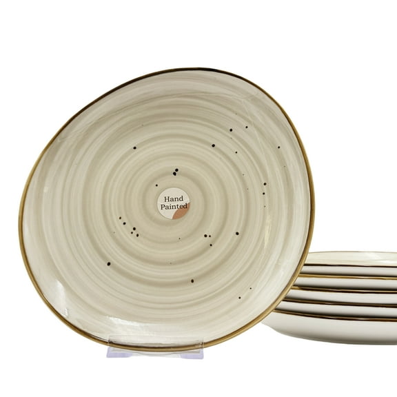 4pc Pacifica Home Dinner Plates, 10.25 Inch Irregular Shape Hand Painted Porcelain Plates, Dish Set for Lunch, Party, Wedding, Restaurant, Microwave, Oven, Dishwasher Safe Plates