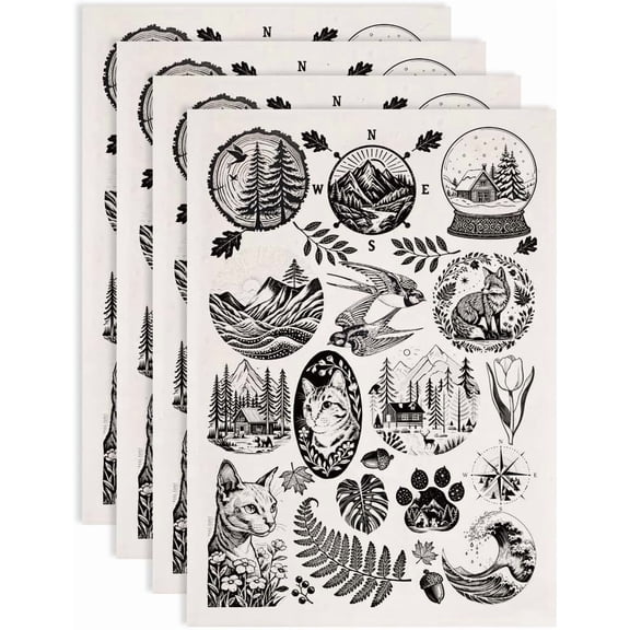 4pc Paper Ceramic Decals Pottery Ceramics Clay Transfer Underglaze Flower Paper Mixed Shapes 520x370mm Pattern: 48x33mm