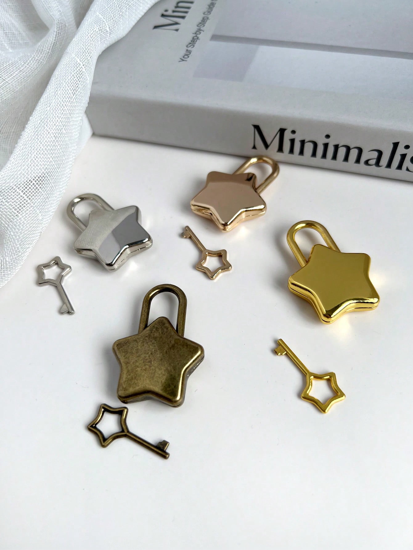 4pc Pentagram Shaped Lock Mini Drawer Luggage Padlock With Key Heart ...