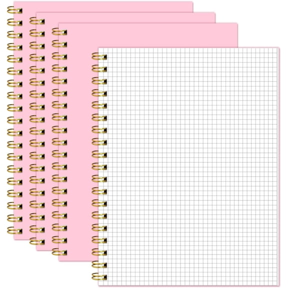 4pc Pink B5 Graph Spiral Notebook Set, 7.48" x 10.18" Grid Journal, 5mm x 5mm Square Paper 100GSM