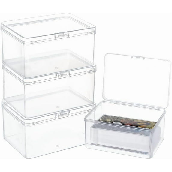 4pc Plastic Bead Containers with Hinged Lid Rectangle Clear 10x6.6x3.85cm