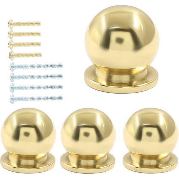 4pc Polished Gold Mini Solid Brass Knobs, 1/2 Inch Small Ball Pulls for Jewelry Boxes & Cabinetry, Polished Finish