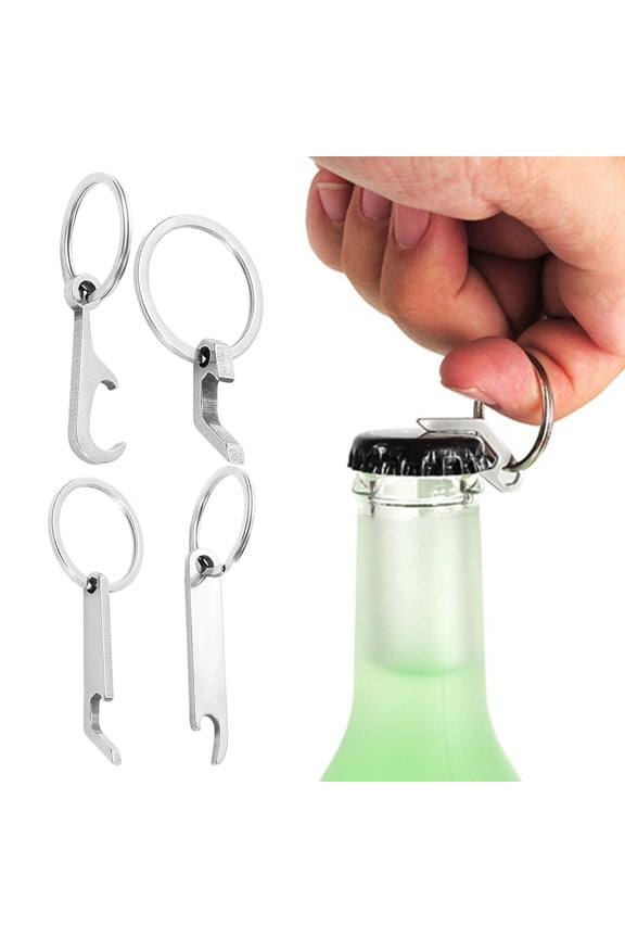 4pc Portable Bottle Opener Keychain, Rust Resistant Metal Beer Opener Tool for Backpack, Keys, Camping and Outdoor Activities