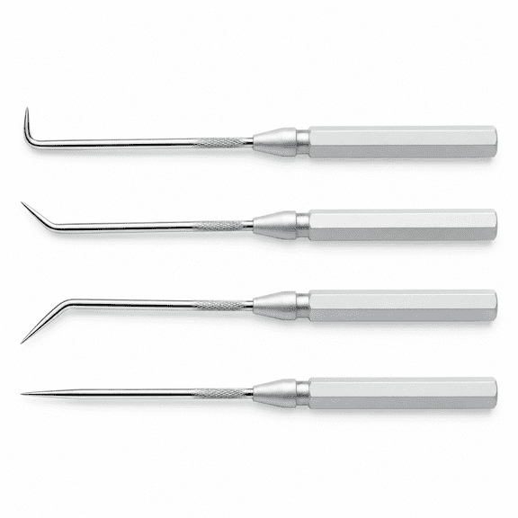 4pc Precision Hook and Pick Set, Oil-Resistant Aluminum Handle