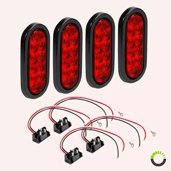 4pc RED Trailer 6" Oval Truck Lights LED Sealed Stop Turn Tail Marine Waterproof