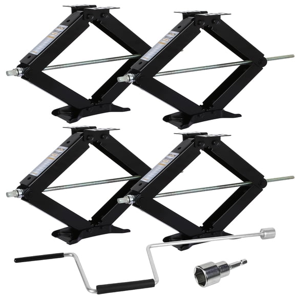 4pc RV Trailer Camper Stabilizer Leveling Scissor Jacks with Handle, 24" Height, 9000 lbs Capacity, Compatible with Most Travel Trailers, Motorhomes, Fifth Wheels, Truck Campers