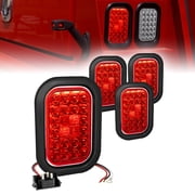 4pc Red 5" x 3" Rectangular LED Trailer Tail Light Kit [DOT FMVSS 108] [SAE I6 P2 S2 3T] [Grommets & Plugs] [Submersible] [Stop Turn Tail Brake] [24 LED] Brake Light for Tow Truck 80" Wide Trailer