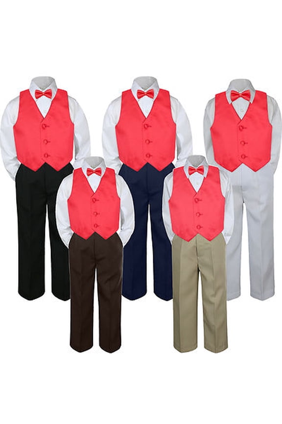 4pc Red Fire Rudy Vest Bow Tie Suit Pants Set Baby Boy Toddler Kid Uniform S-7