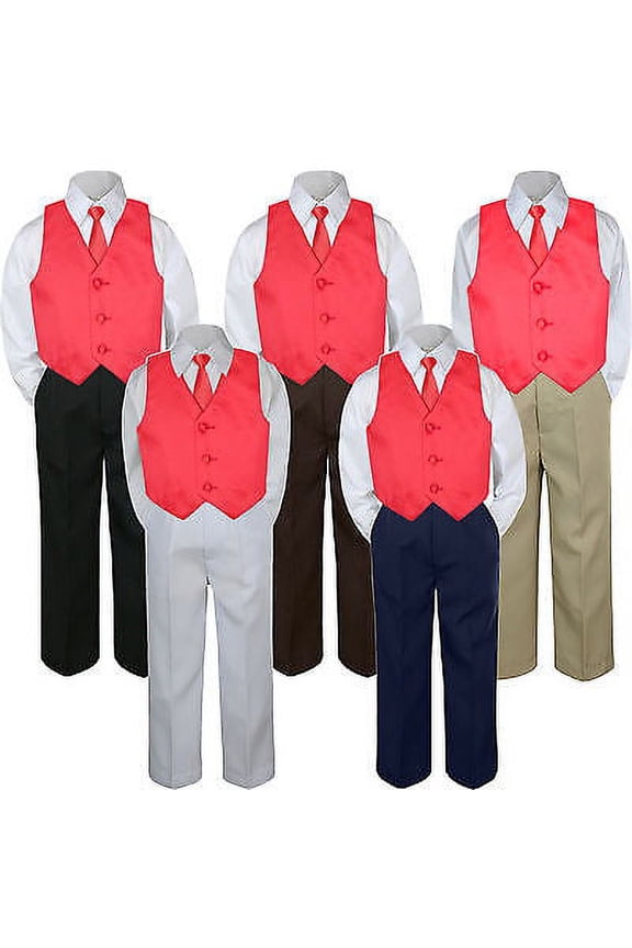 4pc Red Fire Rudy Vest & Tie Suit Set Baby Boy Toddler Kid Uniform S-7