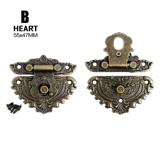 4pc Retro Antique brass Decorative Jewelry Chest Wine Box Wooden Case Toggle Hasp Latch Catch Clasp Round Heart Rectangle Square