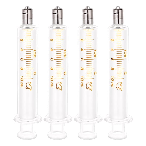 4pc Reusable Glass Dispensing Syringes with Luer Lock(without Needle) for Industry or Labtoratory Liquids Filling Glue Application Clear 13x1.9~3.8cm