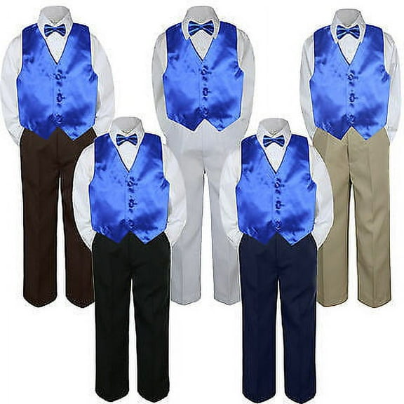 4pc Royal Blue Vest  Bow Tie Suit Pants Set Baby Boy Toddler Kid Uniform S-7