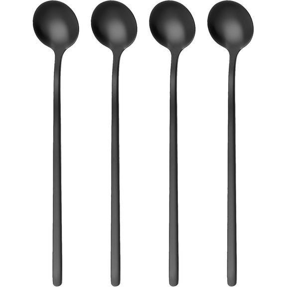 4pc Satin Black Stainless Steel Coffee Spoons, 6.7 Inch Mini Teaspoons Set, Iced Tea & Espresso Stirrer, Matte Black Teaspoons, Dessert & Large Round Head Spoon