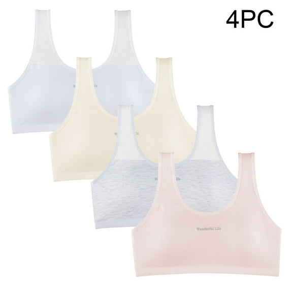 4pc Seamless Training Bra for Girls Solid Color Soft Comfortable Breathable Teens Sports Underwear Bras Bras for Tweens Girls Multicolor 15Y