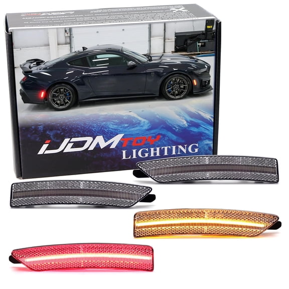 4pc Semi-Clear Lens Amber/Red Full Strip of LED Front & Rear Side Marker Light Kit For Ford 2024-up Mustang (S650)