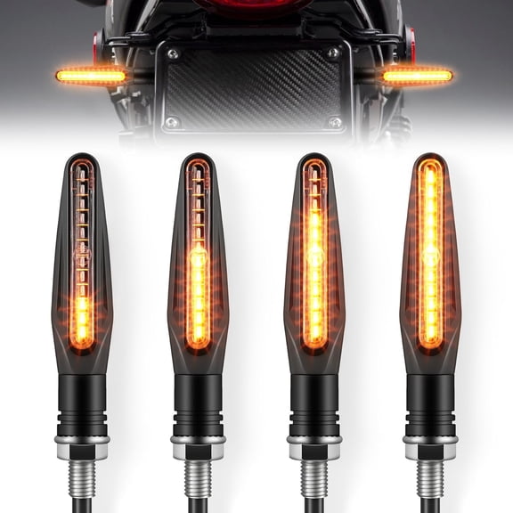 4pc Sequential LED Motorcycle Turn Signals, 12V Flowing Amber Indicators for Sportbike Scooter Quad, High-Intensity Amber Yellow