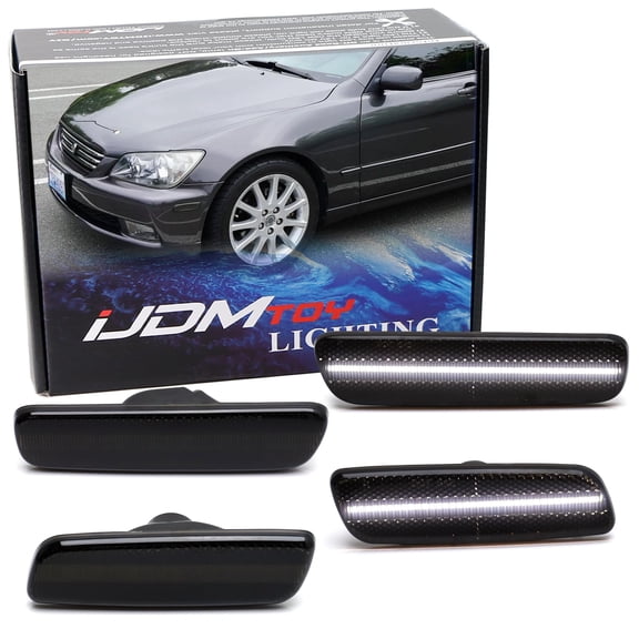 4pc Set Black-Out Smoked Lens All White Full LED Strip Front/Rear Side Marker Light Kit For 2001-2005 Lexus IS300 (Altezza XE10)