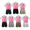 thumbnail image 1 of 4pc Set Boy Toddler Formal Coral Pink Vest and Necktie Black Khaki Shorts S-4T, 1 of 2