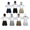 thumbnail image 1 of 4pc Set Boy Toddler Formal Eggplant Bow Tie White Navy Khaki Shorts + Hat S-4T, 1 of 2