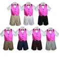 thumbnail image 1 of 4pc Set Boy Toddler Formal Fuchsia Vest and Bow tie White Navy Khaki Shorts S-4T, 1 of 2