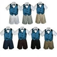 thumbnail image 1 of 4pc Set Boy Toddler Formal Green Teal Vest and Bow tie White Khaki Shorts S-4T, 1 of 2