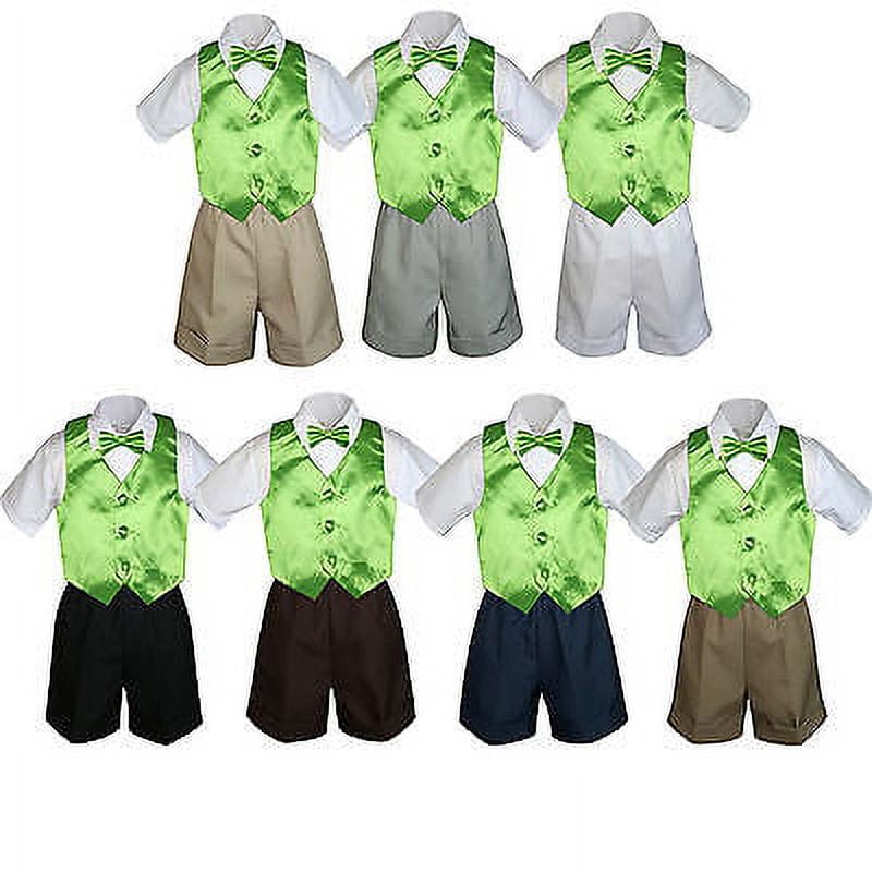 4-Piece Boys Formal Suit Set – Orange Vest, Bow Tie, Khaki Pants & White Shirt