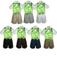 thumbnail image 1 of 4pc Set Boy Toddler Formal Lime Vest and Bow tie White Khaki Shorts S-4T, 1 of 2