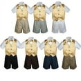 thumbnail image 1 of 4pc Set Boy Toddler Formal Mustard Vest and Bow tie White Navy Khaki Shorts S-4T, 1 of 2