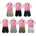 thumbnail image 1 of 4pc Set Boy Toddler Formal Party Coral Vest and Bow tie White Khaki Shorts S-4T, 1 of 2