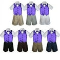 thumbnail image 1 of 4pc Set Boy Toddler Formal Purple Vest and Bow tie White Black Khaki Shorts S-4T, 1 of 2