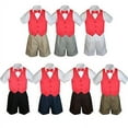 thumbnail image 1 of 4pc Set Boy Toddler Formal Red Vest and Bow tie White Black Khaki Shorts S-4T, 1 of 2