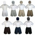 thumbnail image 1 of 4pc Set Boy Toddler Formal Silver Bow Tie White Navy Khaki Shorts+Hat S-4T, 1 of 2