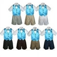 thumbnail image 1 of 4pc Set Boy Toddler Formal Turquoise Vest and Bow tie White Khaki Shorts S-4T, 1 of 2