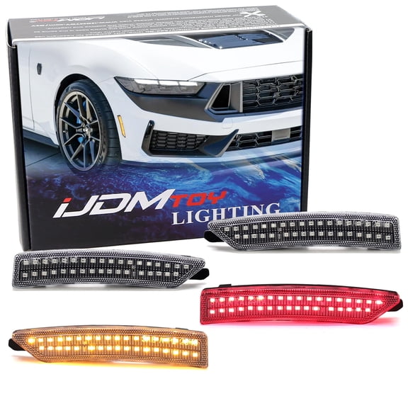 4pc Set Clear Lens Amber/Red Full LED Dotted Front & Rear Side Marker Light Kit For Ford 2024-up Mustang (S650)