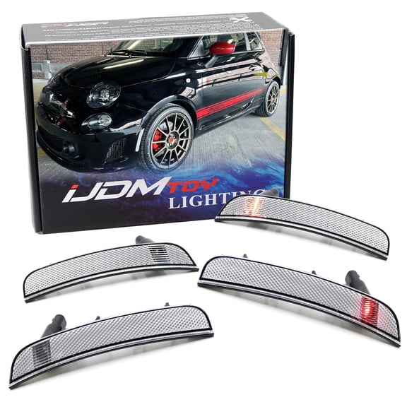 4pc-Set Clear/White Lens Front & Rear Wheel Arch Side Marker Lamp Housings w/Amber & Red Incandescent Bulbs, For 2012-2019 Fiat 500 Abarth/GQ Models