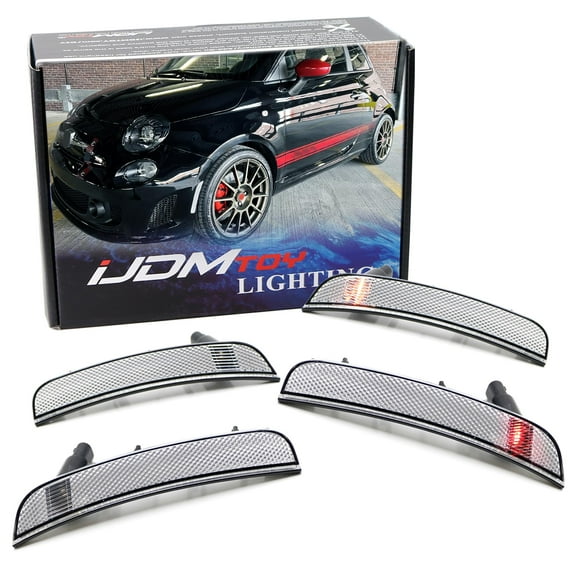 4pc-Set Clear/White Lens Front & Rear Wheel Arch Side Marker Lamp Housings w/Amber & Red Incandescent Bulbs, For 2012-2019 Fiat 500 Abarth/GQ Models