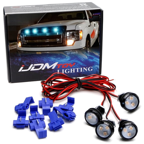 4pc Set Custom Retrofit 8000K Ice Blue Front Grille Mesh Mount LED Lighting Kit For Trucks SUVs
