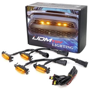 4pc Set Front Grille Lighting Kit For 2016-2023 Toyota Tacoma w/TRD Pro Grill ONLY, Includes (4) 4-SMD 2500K Amber LED Light Assy & Wiring Harness