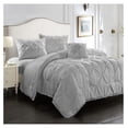 thumbnail image 1 of 4pc Set Pinch Pleat/Kiss Pleat, Pintuck Down Comforter Set with Pompom (Twin, Silver Grey), 1 of 6