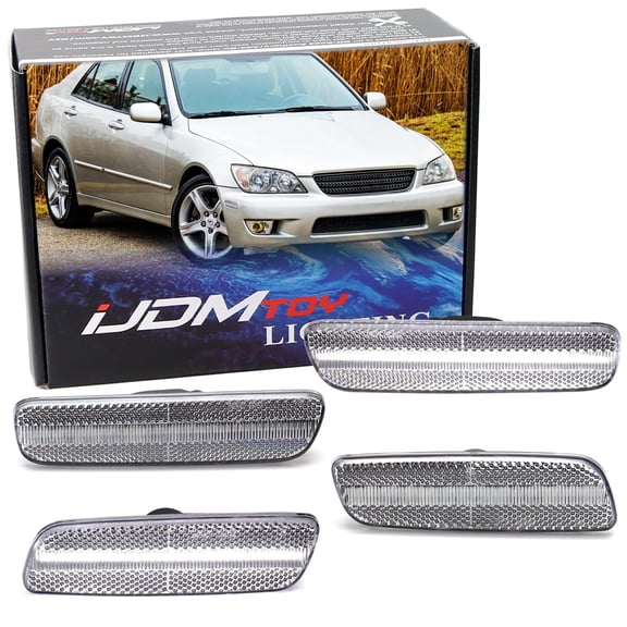4pc Set Semi-Clear Lens All White Full LED Strip Front/Rear Side Marker Light Kit For 2001-2005 Lexus IS300 (Altezza XE10)