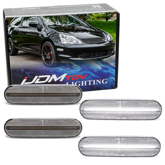 4pc Set Semi-Clear Lens All White Full LED Strip Front/Rear Side Marker Light Kit For 2002-2005 Honda Civic Si/SiR 3Dr Hatchback ONLY