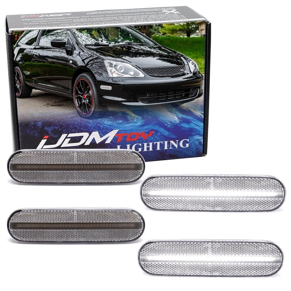4pc Set Semi-Clear Lens All White Full LED Strip Front/Rear Side Marker Light Kit For 2002-2005 Honda Civic Si/SiR 3Dr Hatchback ONLY