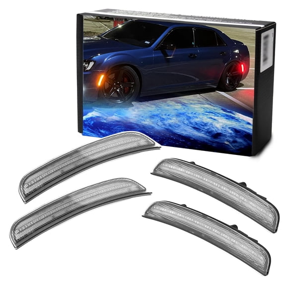 4pc Set Semi-Clear Lens Amber Front & Red Rear Full LED Side Marker Light Kit For 2015-up Dodge Charger, Powered by Total 180-SMD LED, Replace OEM Amber/Red Lens Sidemarkers