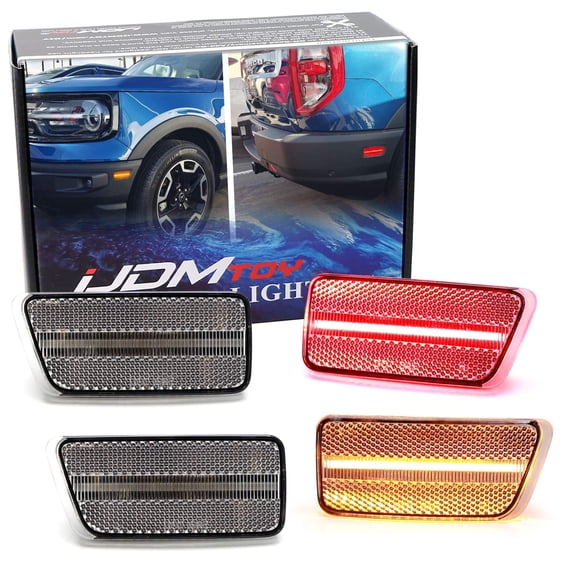 4pc Set Semi-Clear Lens Amber/Red Full LED Strip Front/Rear Side Marker Light Kit For 2021-up Ford Bronco Sport (CX430)