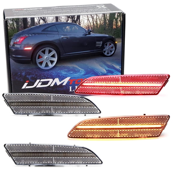 4pc Set Semi-Clear Lens Amber/Red Full LED Strip Front/Rear Side Marker Light Kit For Chrysler 2004-2008 Crossfire Coupe/Convertible