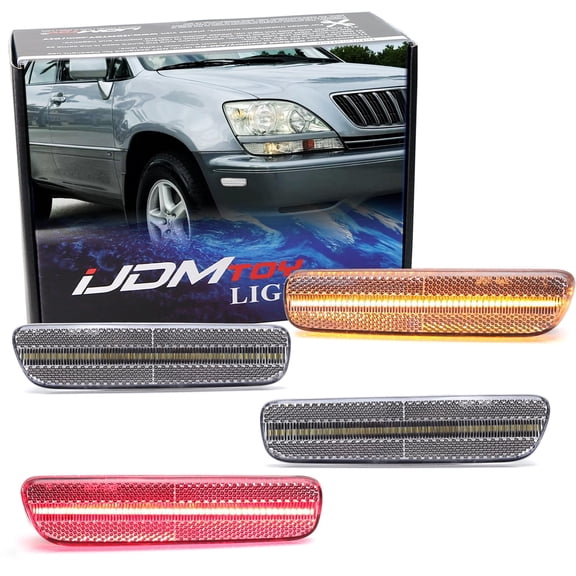 4pc Set Semi-Clear Lens Amber/Red Full LED Strip Front/Rear Side Marker Light Kit For Lexus 1999-2003 RX300