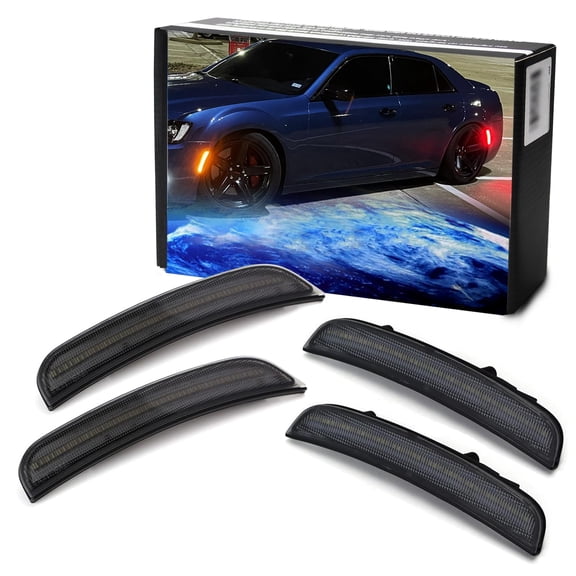 4pc Set Smoked Lens Amber Front & Red Rear Full LED Side Marker Light Kit For 2015-up Dodge Charger, Powered by Total 180-SMD LED, Replace OEM Amber/Red Lens Sidemarkers