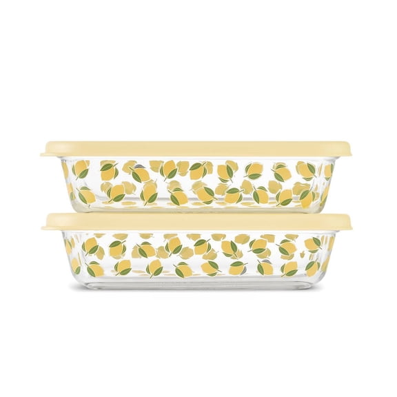 4pc (Set of 2) Everyday 4.5c Glass Food Storage Containers Lemon Yellow