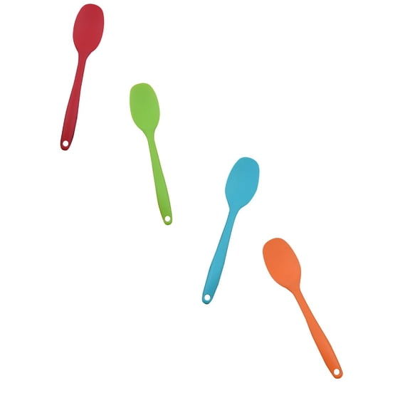 4pc Silicone Cooking Spoon Basdi Silicone Cooking Spoon - Heat-Resistant & Non-Scratch Spatula Spoon for Baking & Stirring, Soft-Grip Ergonomic Handle - Safe for Non-Stick Cookware