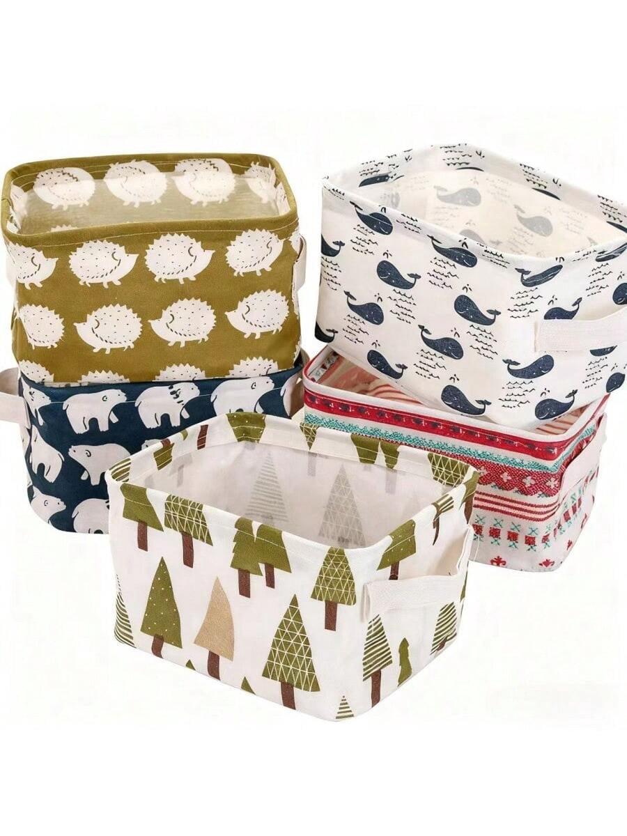 4pc Small Fresh Floral Print Cotton Linen Waterproof Desktop Organizer ...